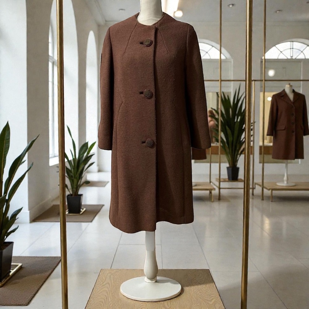 Vintage 60s Friezette with Macauley LTD. Canadian Milled Brown Mod Wool Coat Med